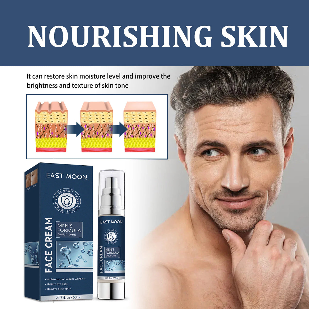 50ml 6 in 1 Men Face Cream Moisturizing Anti-aging Fade Fine Lines Reduce Dark Circles Smoothing Non-greasy Face Cream for Men