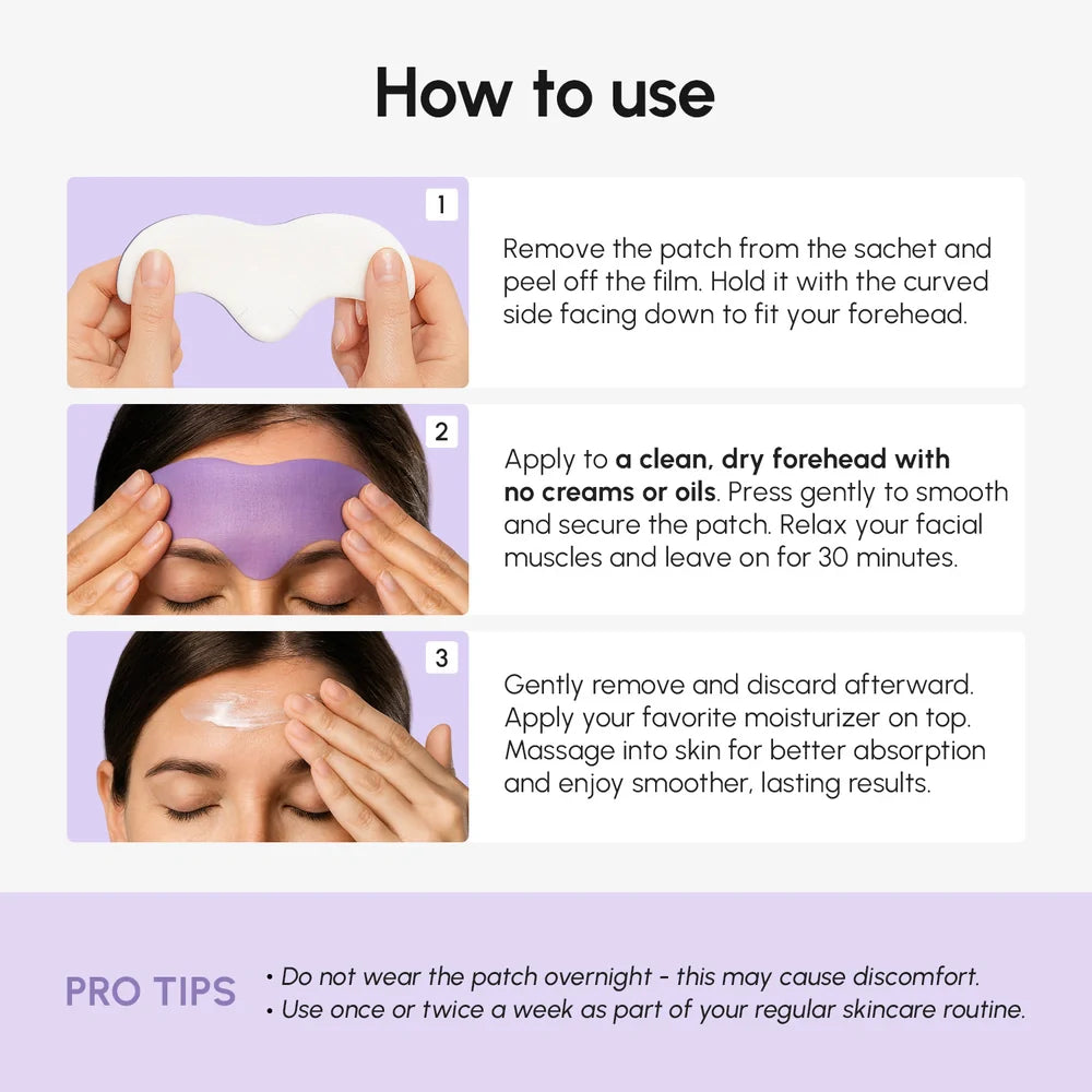 Instructions on how to use a forehead patch with images and text.